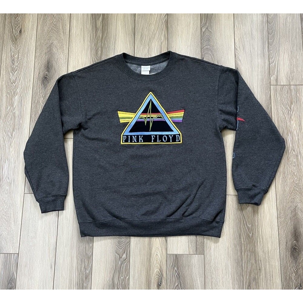 Pink Floyd Sweatshirt Mens L Gray Dark Side Of The Moon Crewneck Graphic Fleece